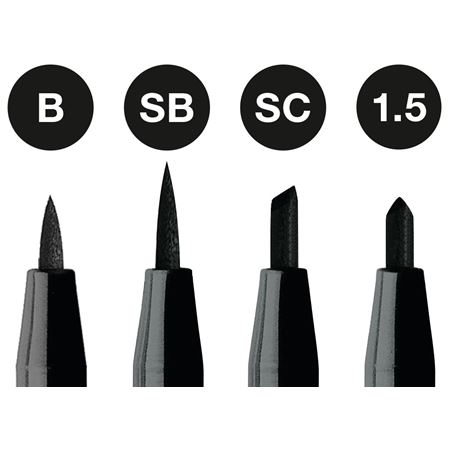 Faber Castell Pitt Artists Pen Set of 4 assorted pens (B SB SC & 1.5) Black