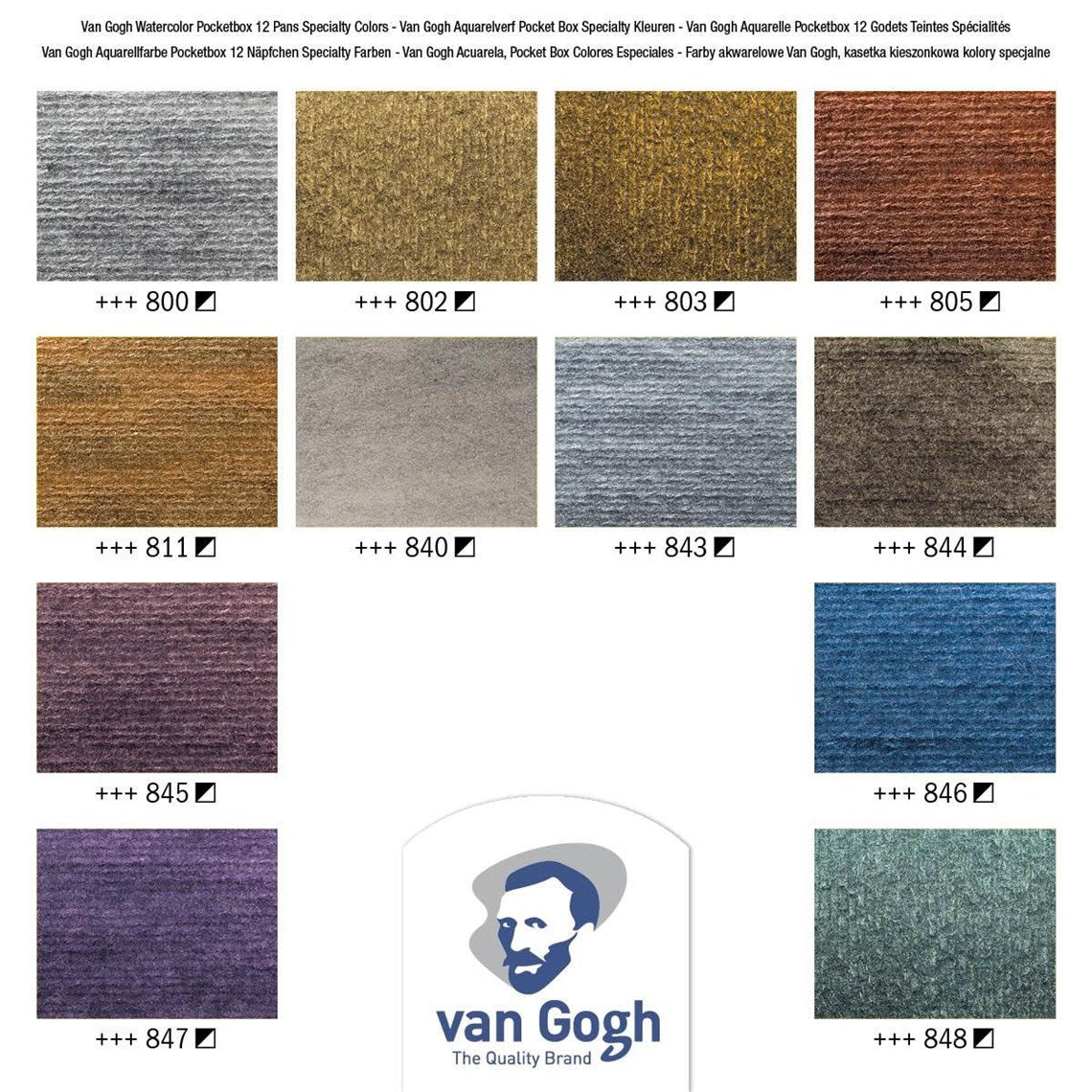 Van Gogh Metallic & Interference colour  Pocket Box 12 Half Pans  Metallic and Interference Colours