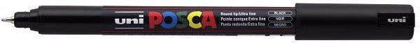 Black Ultra-fine POSCA PC-1MR. Opaque water-based pigment ink writes on any surface and won't bleed through paper. 0.7mm bullet tip. POSCA works on most surfaces and is permanent on absorbent media such as paper and card.