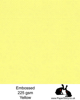 A4 card 225 gsm. Limited availability of this card, a yellow light embossed basket weave effect 225 gsm A4. Yellow with a hint of green.  Acid Free FSC approved