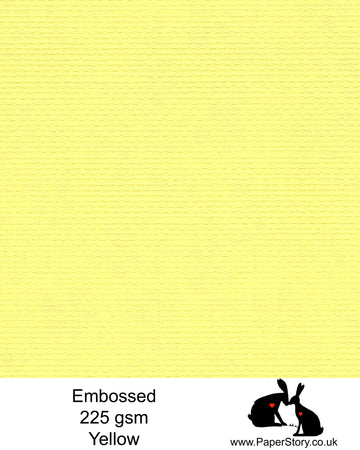 A4 card 225 gsm. Limited availability of this card, a yellow light embossed basket weave effect 225 gsm A4. Yellow with a hint of green.  Acid Free FSC approved