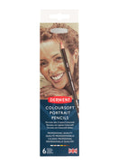 Derwent Coloursoft drawing pencils Skintones Tin 6 pencils & sharpener. The pencils have a soft, velvety strip, ideal for the quick application of bold colour. Contains 6 specially selected colours to create a variety of life-like skin tones: Cream, Blush Pink, Pink, Ochre, Dark Terracotta and Brown Earth.