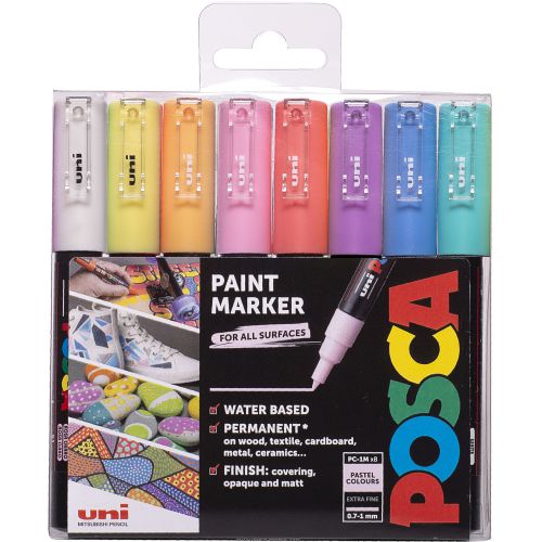 Uni POSCA PC 1M Marker Pastel Set of 8 fine tip pens