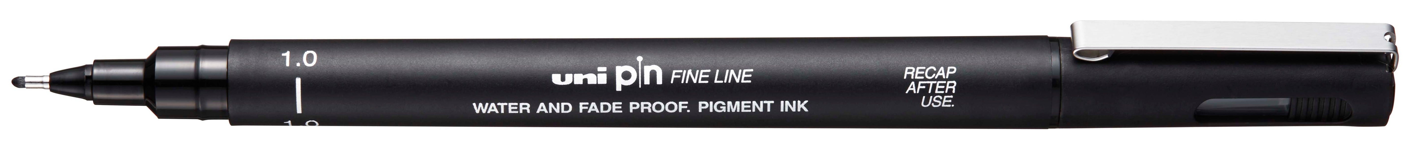 Uni Pin Fine Line Black Waterproof Drawing Pen. The Uni Pin pen range uses fade proof, waterproof pigment ink.