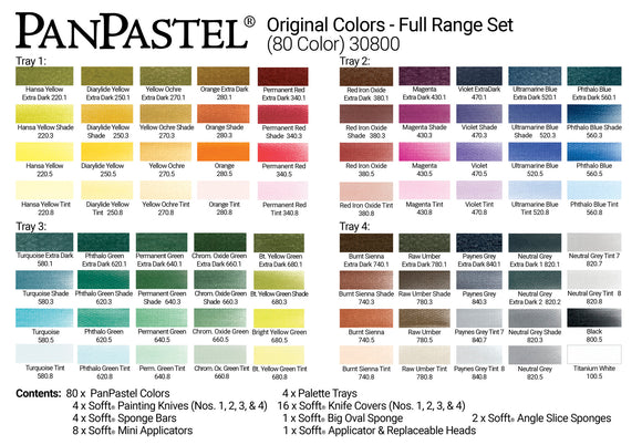 panpastel full range set, plus free giftStunning PanPastel full 80 pan colour set, all the colours you need for your creative pastel journey. PanPastels are a professional and versatile soft pastel, which can also be used on polymer clay.
