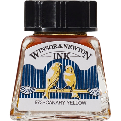 R WINSOR & NEWTON : Drawing Ink : Bottle Ink 14 mls : Canary Yellow