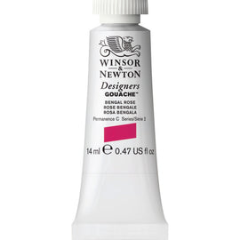 Winsor & Newton Designers Gouache paint 14 mls Bengal Rose is a bright magenta rose colour. It is a semi-opaque gouache.