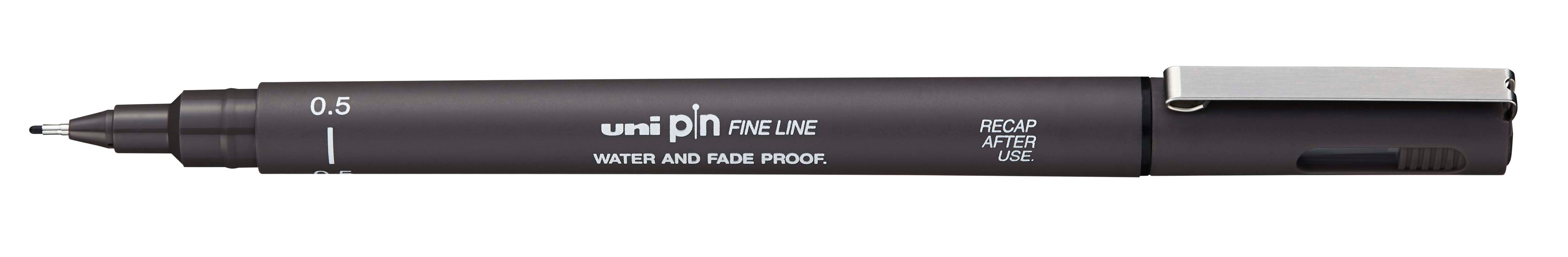 Uni Pin Fine Line Dark Grey Waterproof Drawing Pen. The Uni Pin pen range uses fade proof, waterproof pigment ink