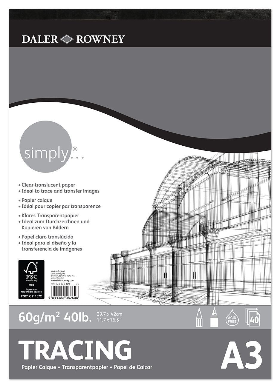 Daler Rowney Simply Tracing Paper Pad A3 60gsm 40 sheetsDaler Rowney Simply Tracing Paper Pad A3 60gsm 40 sheets