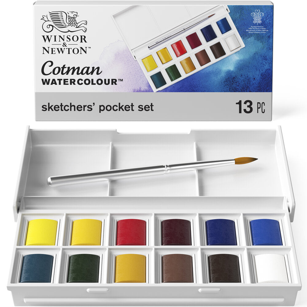 New Winsor & Newton Cotman Watercolour Sketchers Pocket Set of 12 Half pans