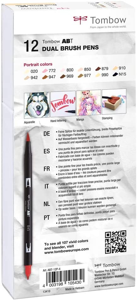 Tombow ABT Dual Brush Pens Portrait Colours a beautiful mix of Portrait colour set, Brush Pen with two tips