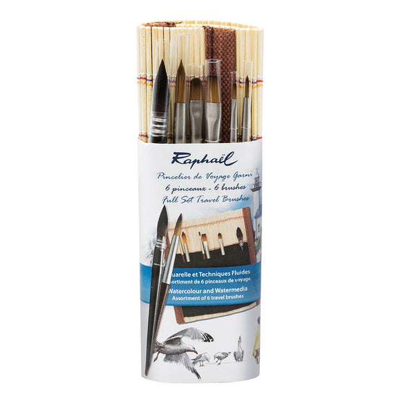 Raphaël Precision Watercolour Mini Brush Travel Set of 6 with Bamboo Roll-Up