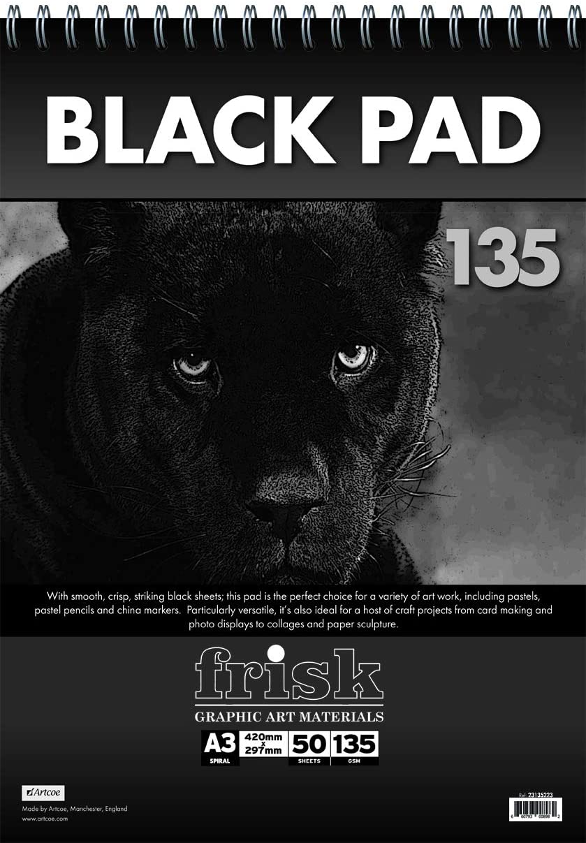 Frisk Black Artist Paper Pad : Panther 135 gsm A3 x 50 sheets