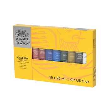This set contains a selection of 10 tubes of 20ml Galeria Acrylic paint in popular colours. Includes: Lemon Yellow Hue, Cadmium Yellow Medium Hue, Cadmium Red Hue, Permanent Rose, Ultramarine, Cerulean Blue Hue, Phthalo Green (Blue Shade), Yellow Ochre, Raw Umber, Titanium White