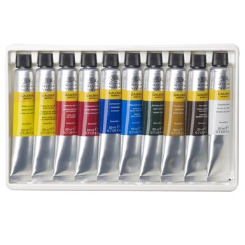 This set contains a selection of 10 tubes of 20ml Galeria Acrylic paint in popular colours. Includes: Lemon Yellow Hue, Cadmium Yellow Medium Hue, Cadmium Red Hue, Permanent Rose, Ultramarine, Cerulean Blue Hue, Phthalo Green (Blue Shade), Yellow Ochre, Raw Umber, Titanium White