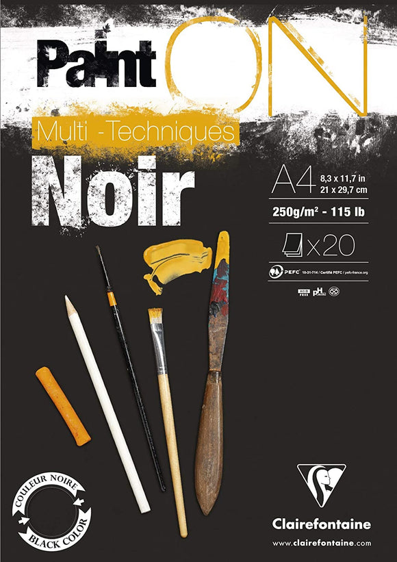 Clairefontaine Paint ON 250gsm Black Mixed Media Pad 20 sheets x A4