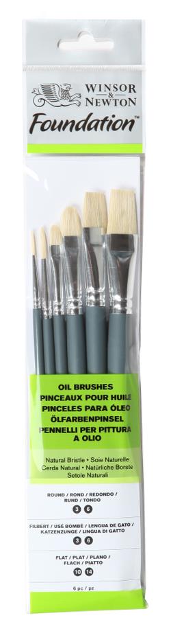 Winsor & Newton Foundation Natural  Bristle Oil brushes mixed pack of six