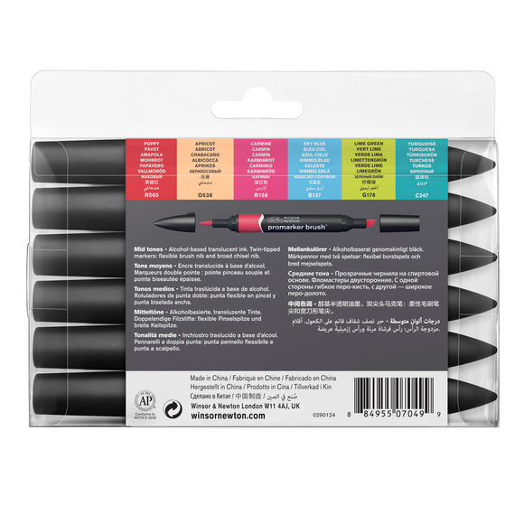 Winsor & Newton Promarker mid tones set of 6