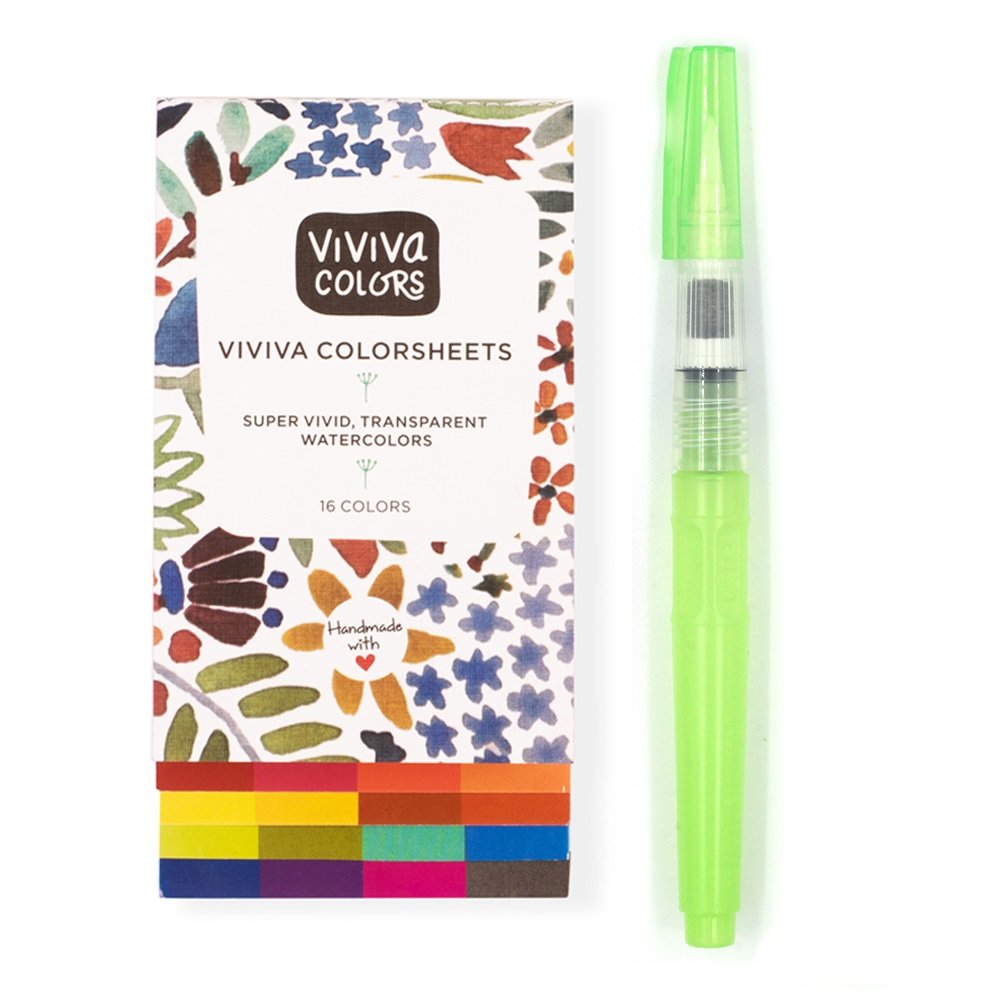 Viviva Colorsheets Original Sketcher Set of 16 vibrant travel colour sheets & water brush