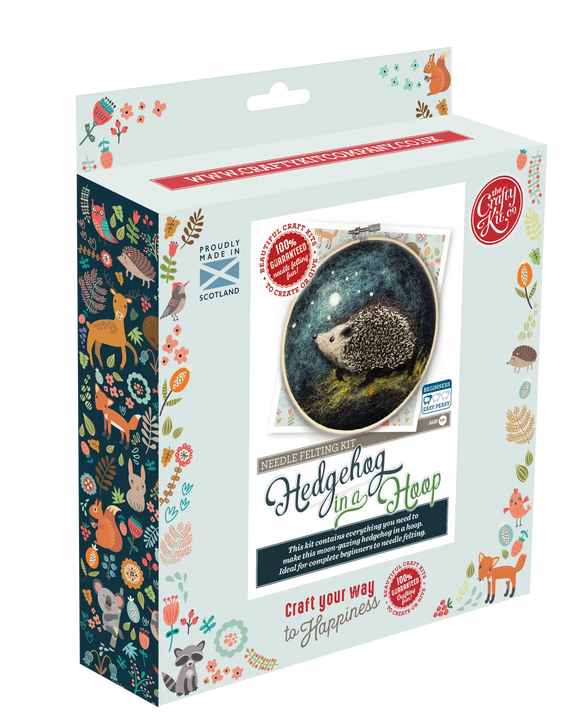 The Crafty Kit Company Hedgehog in a Hoop Needle Felting Craft Kit
