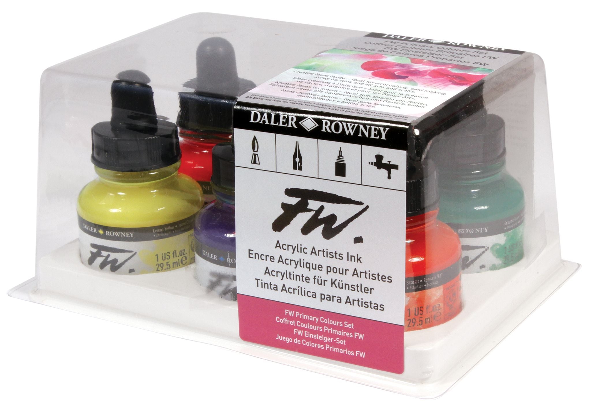 Daler Rowney FW Artists Acrylic Ink Primary Colours Set of 6 colours