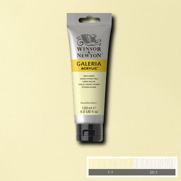 Winsor and Newton Galeria Acrylic paint, has vibrant wide choice of colour options. Galeria paints have a good pigmentation and lightfastness quality. Considered great quality paint, for all abilities from beginner to expert. Made with a high level of pigment, buttery consistency for a quick and easy coverage.  Pale Lemon is a light warm yellow colour. It is an opaque and fully lightfast colour.