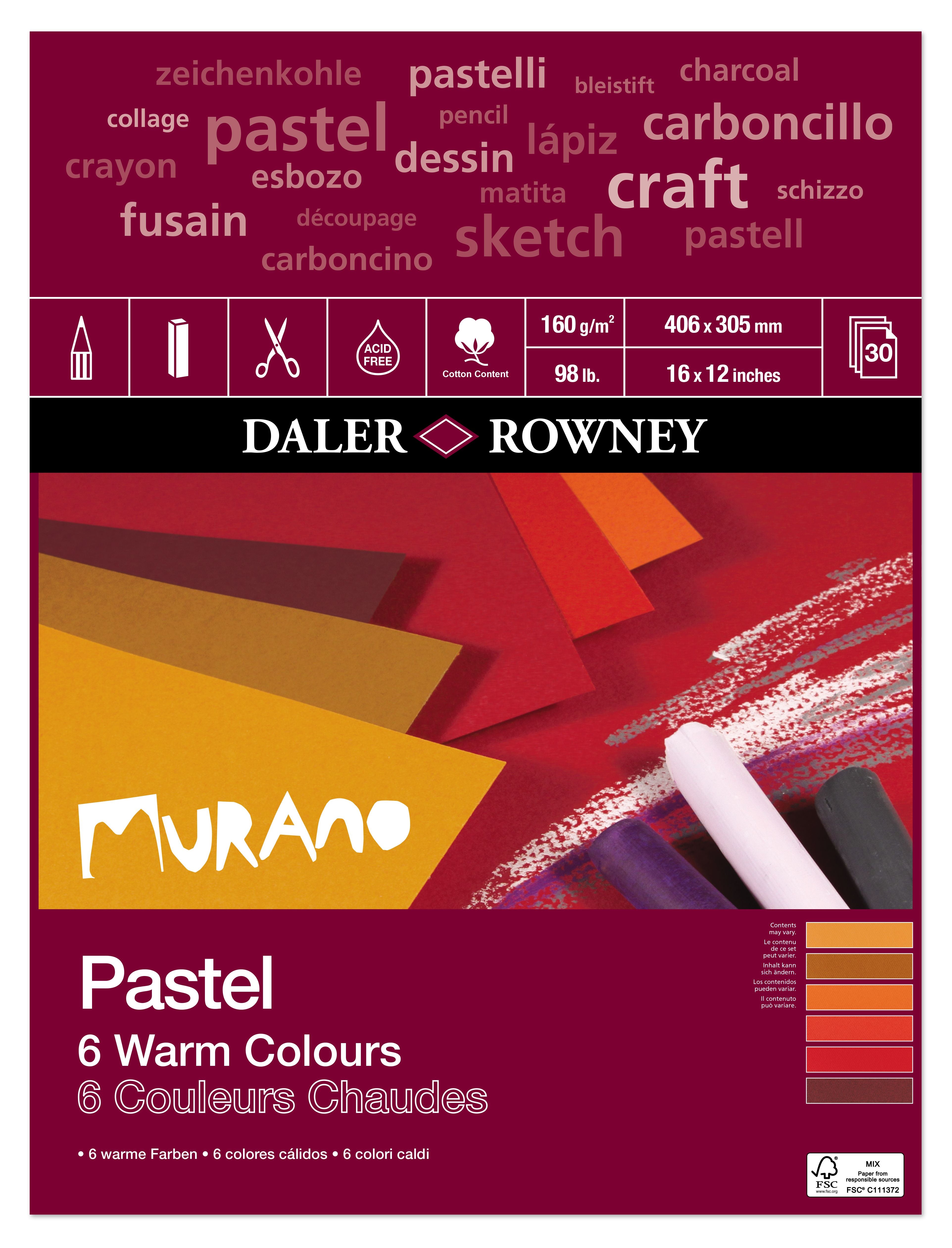 Daler Rowney Murano Pastel Paper Warm colour pad 16 x 12 inches x 30 sheets