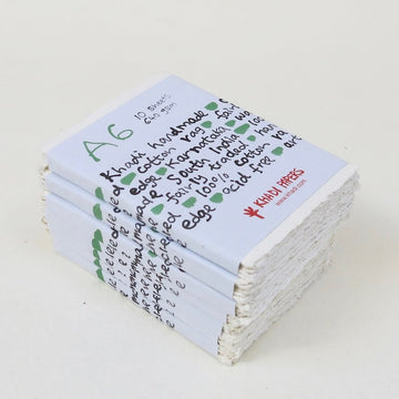 Khadi Paper : White 640GSM  10 sheets pack of A6. Feathered edge on all sides. Artists’ handmade paper from Khadi Papers India.  This paper is made from 100% long fibre cotton rag. Internally sized with neutral pH size.  Acid free.  Rough surface. For Watercolour and all painting and drawing media. 