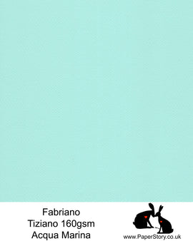 High quality paper from Italy, Acqua Marina Sea Water blue Fabriano Tiziano is 160 gsm, Tiziano has a high cotton content, a textured naturally sized surface. This paper is acid free to guarantee long permanence in time, pH neutral. It has highly lightfast colours, an excellent surface making and sizing which make this paper particularly suitable for papercutting, pastels, pencil, graphite, charcoal, tempera, air brush and watercolour techniques. Tiziano can be used for all printing techniques.