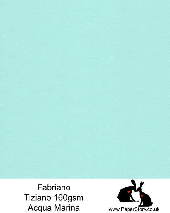 High quality paper from Italy, Acqua Marina Sea Water blue Fabriano Tiziano is 160 gsm, Tiziano has a high cotton content, a textured naturally sized surface. This paper is acid free to guarantee long permanence in time, pH neutral. It has highly lightfast colours, an excellent surface making and sizing which make this paper particularly suitable for papercutting, pastels, pencil, graphite, charcoal, tempera, air brush and watercolour techniques. Tiziano can be used for all printing techniques.