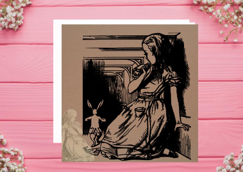 Greetings Card : Alice in Wonderland : printed on to brown craft card