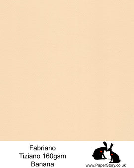 High quality paper from Italy, Banana classic cream  Fabriano Tiziano is 160 gsm, Tiziano has a high cotton content, a textured naturally sized surface. This paper is acid free to guarantee long permanence in time, pH neutral. It has highly lightfast colours, an excellent surface making and sizing which make this paper particularly suitable for papercutting, pastels, pencil, graphite, charcoal, tempera, air brush and watercolour techniques. Tiziano can be used for all printing techniques.