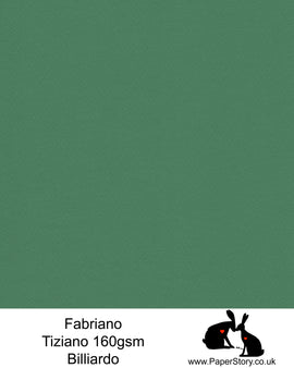 High quality paper from Italy, Billiardo forest green Fabriano Tiziano is 160 gsm, Tiziano has a high cotton content, a textured naturally sized surface. This paper is acid free to guarantee long permanence in time, pH neutral. It has highly lightfast colours, an excellent surface making and sizing which make this paper particularly suitable for papercutting, pastels, pencil, graphite, charcoal, tempera, air brush and watercolour techniques. Tiziano can be used for all printing techniques.