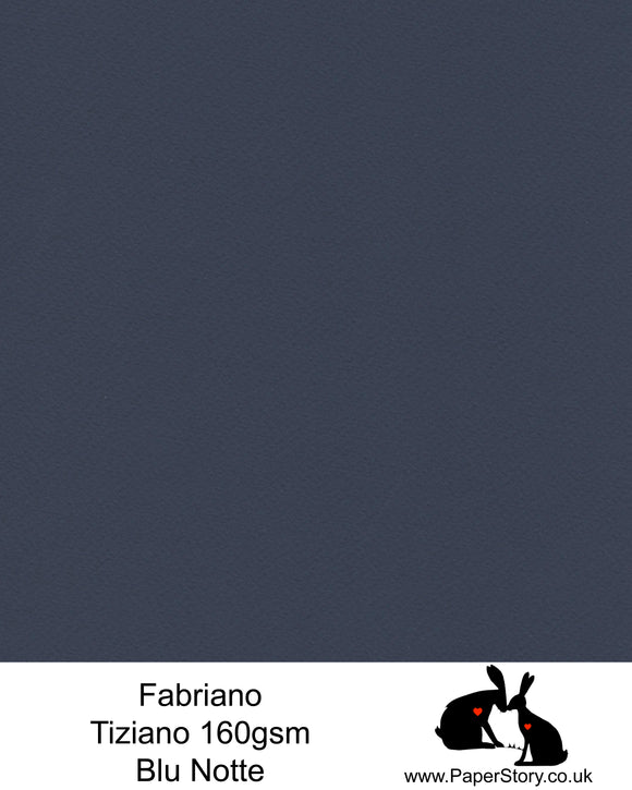 High quality paper from Italy, Blu Notte, deep midnight navy blue Fabriano Tiziano is 160 gsm, Tiziano has a high cotton content, a textured naturally sized surface. This paper is acid free to guarantee long permanence in time, pH neutral. It has highly lightfast colours, an excellent surface making and sizing which make this paper particularly suitable for papercutting, pastels, pencil, graphite, charcoal, tempera, air brush and watercolour techniques. Tiziano can be used for all printing techniques.