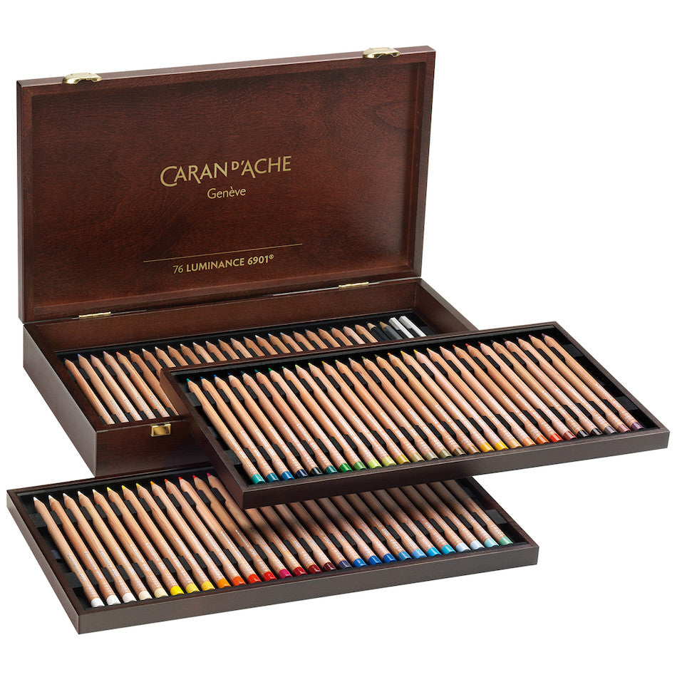 Caran d'Ache Luminance Wooden Box Gift Set of 76 Artist Pencils + 4 repeat colours + 2 full blenders & 2 Grafwood pencils FREE SPECIAL DELIVERY