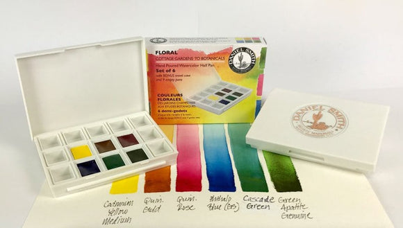 DANIEL SMITH Floral Floral – Cottage Gardens to Botanicals Hand Poured Watercolor Half Pan SetWatercolour Set of 6 half pans plus bonus 9 empty half pans