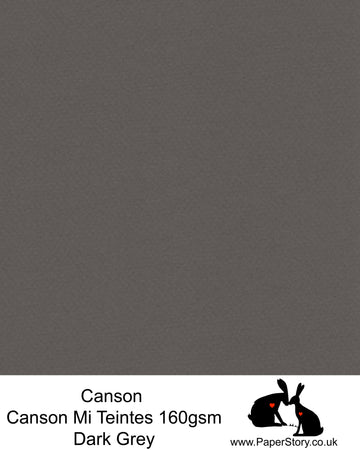 Canson Mi Teintes acid free, Dark Grey, hammered texture honeycomb surface paper 160 gsm. This is a popular and classic paper for all artists especially well respected for Pastel and Papercutting made famous by Paper Panda. This paper has a honeycombed finish one side and fine grain the other. An authentic art paper, acid free with a  very high 50% cotton content. Canson Mi-Teintes complies with the ISO 9706 standard on permanence, a guarantee of excellent conservation  
