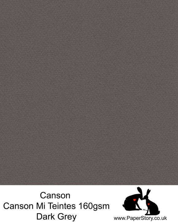 Canson Mi Teintes acid free, Dark Grey, hammered texture honeycomb surface paper 160 gsm. This is a popular and classic paper for all artists especially well respected for Pastel and Papercutting made famous by Paper Panda. This paper has a honeycombed finish one side and fine grain the other. An authentic art paper, acid free with a  very high 50% cotton content. Canson Mi-Teintes complies with the ISO 9706 standard on permanence, a guarantee of excellent conservation  