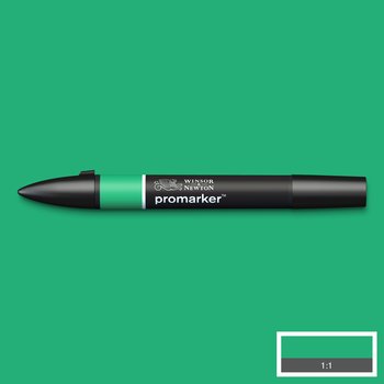 Emerald green colour Winsor & Newton Promarker alcohol pen, perfect for fine artists and illustrators. New design pens with a double end, each pen has a fine bullet point and a broad chisel nib, which allows you to easily switch between shading larger areas and precision detailing. Superb alcohol-based streak-free coverage so you can achieve flawless, print-like results.  