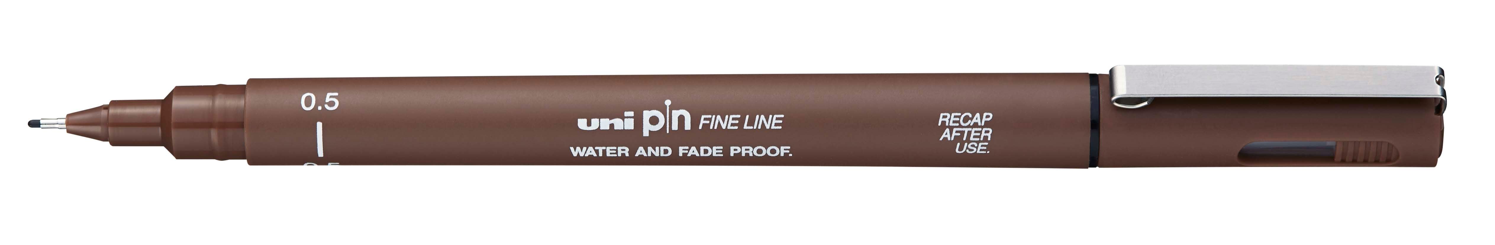 Uni Pin Fine Line Sepia Waterproof Drawing Pen. The Uni Pin pen range uses fade proof, waterproof pigment ink
