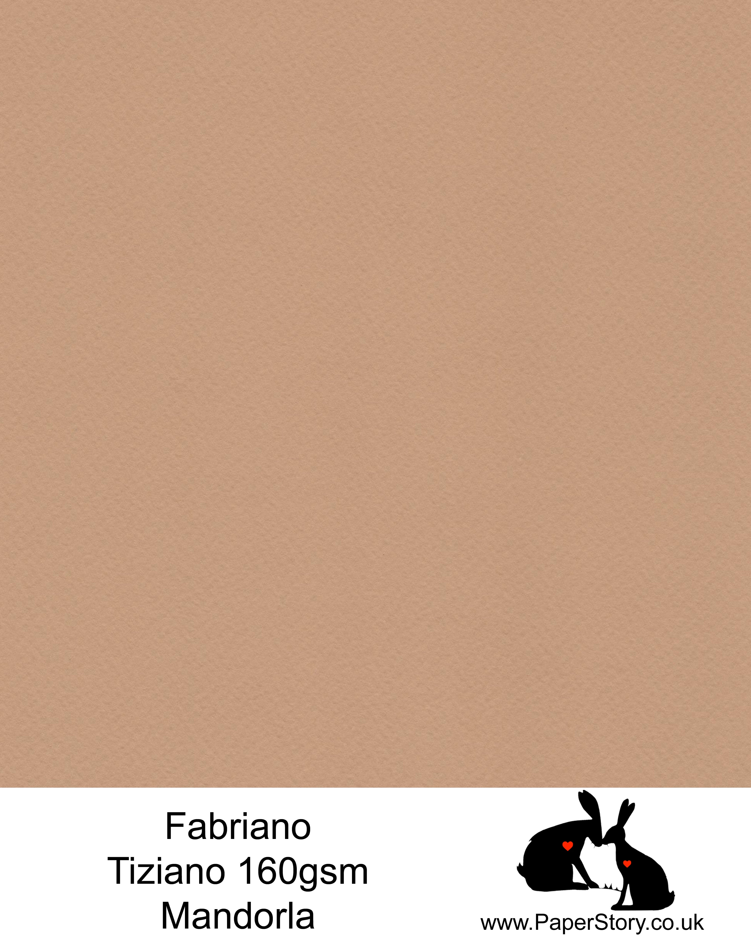 High quality paper from Italy, Mandorla warm brown with a hint of pink. Fabriano Tiziano is 160 gsm, Tiziano has a high cotton content, a textured naturally sized surface. This paper is acid free to guarantee long permanence in time, pH neutral. It has highly lightfast colours, an excellent surface making and sizing which make this paper particularly suitable for papercutting, pastels, pencil, graphite, charcoal, tempera, air brush and watercolour techniques. Tiziano can be used for all printing techniques.