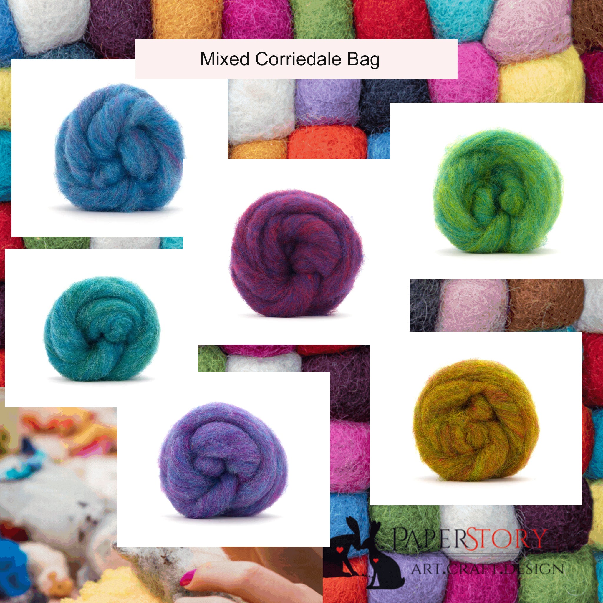 World of Wool Mixed Bag of Carded Corriedale TUTTI FRUTTI