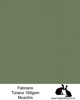 High quality paper from Italy, Muschio Moss Green. Fabriano Tiziano is 160 gsm, Tiziano has a high cotton content, a textured naturally sized surface. This paper is acid free to guarantee long permanence in time, pH neutral. It has highly lightfast colours, an excellent surface making and sizing which make this paper particularly suitable for papercutting, pastels, pencil, graphite, charcoal, tempera, air brush and watercolour techniques. Tiziano can be used for all printing techniques.