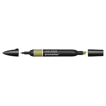 Olive Green colour Winsor & Newton Promarker alcohol pen, perfect for fine artists and illustrators. New design pens with a double end, each pen has a fine bullet point and a broad chisel nib, which allows you to easily switch between shading larger areas and precision detailing. Superb alcohol-based streak-free coverage so you can achieve flawless, print-like results.  