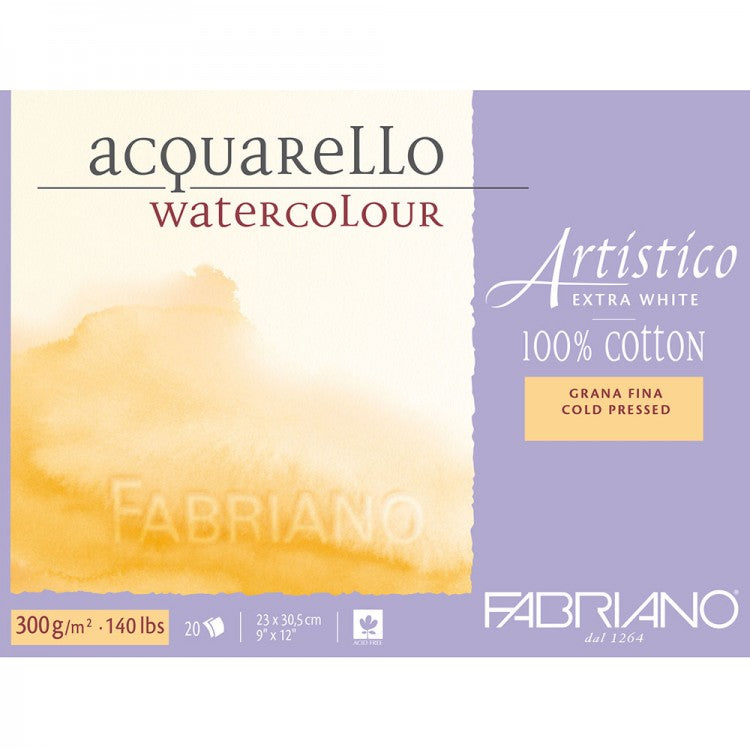 Fabriano Artistico AcquareLLo Watercolour paper 100 % Cotton Extra White 300 gsm : Cold Press NOT textured Watercolour paper