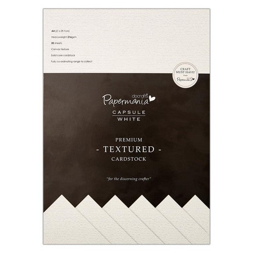 Docrafts Papermania Premium Cardstock 216 gsm Textured Card A4 x 20 White Sheets