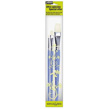 Pebeo : Oil White Bristle brushes pack of three Flat blushes
