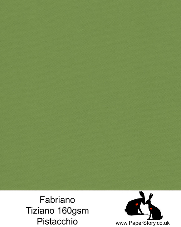 High quality paper from Italy, Pistachio super green Fabriano Tiziano is 160 gsm, Tiziano has a high cotton content, a textured naturally sized surface. This paper is acid free to guarantee long permanence in time, pH neutral. It has highly lightfast colours, an excellent surface making and sizing which make this paper particularly suitable for papercutting, pastels, pencil, graphite, charcoal, tempera, air brush and watercolour techniques. Tiziano can be used for all printing techniques.