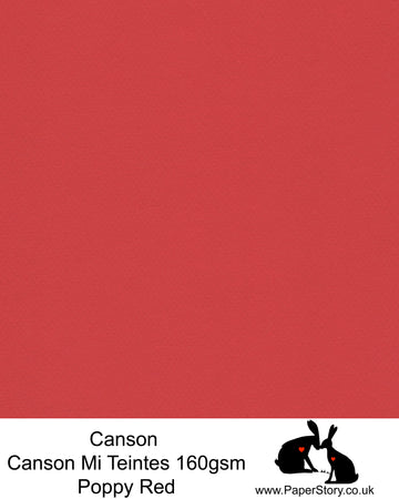 Canson Mi Teintes acid free, Bright Poppy primary red hammered texture honeycomb surface paper 160 gsm. This is a popular and classic paper for all artists especially well respected for Pastel  and Papercutting made famous by Paper Panda. This paper has a honeycombed finish one side and fine grain the other. An authentic art paper, acid free with a  very high 50% cotton content. Canson Mi-Teintes complies with the ISO 9706 standard on permanence, a guarantee of excellent conservation 