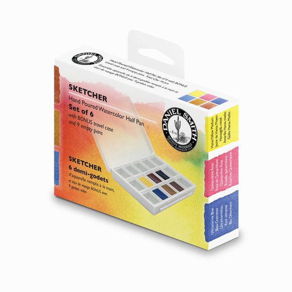 DANIEL SMITH Watercolour Sketcher Paint Set of 6 half pans plus bonus 9 empty half pans